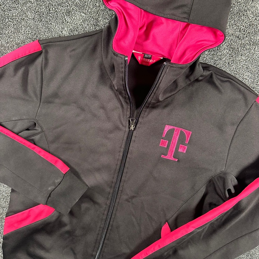 T-Mobile Hoodie Women XS Black Magenta Full Zip Track Jacket Logo Employee